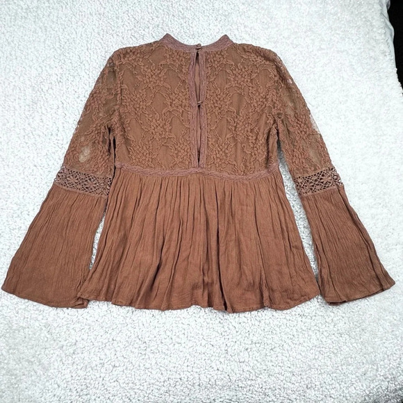 American Eagle Boho Shirt Top. Lace Bell Sleeves. Coquette Romantic. Small - Picture 3 of 10
